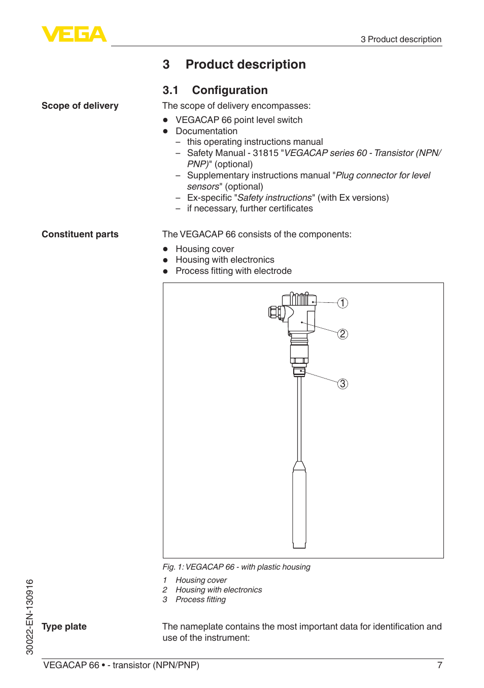 3 product description, 1 configuration | VEGA VEGACAP 66 - transistor (NPN_PNP) User Manual | Page 7 / 36