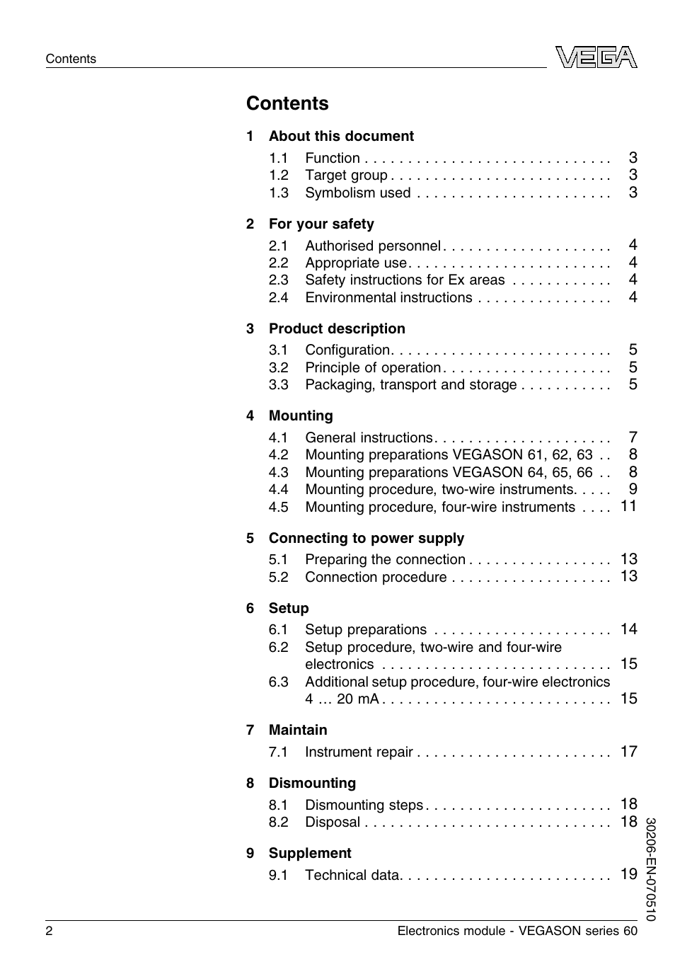 VEGA VEGASON series 60 Electronics module User Manual | Page 2 / 20