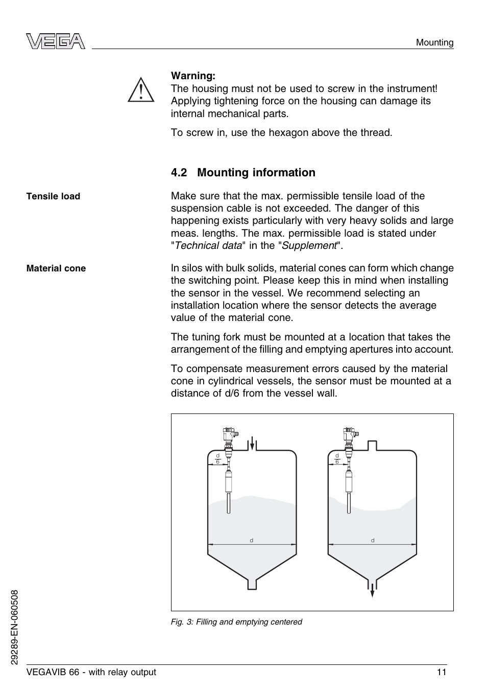 2 mounting information | VEGA VEGAVIB 66 - relay output User Manual | Page 11 / 36