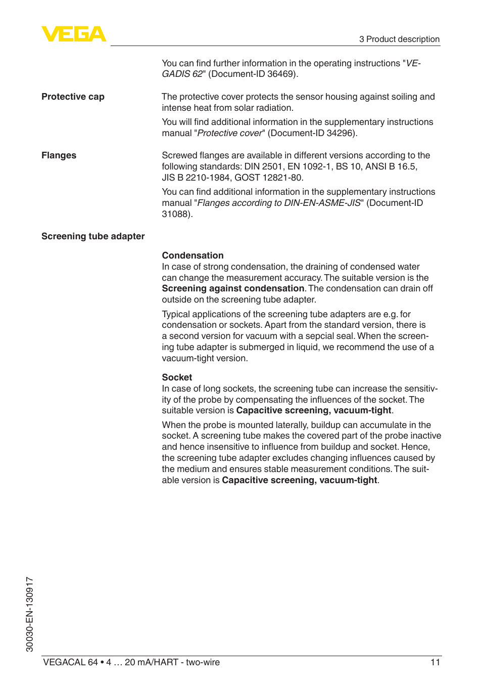 VEGA VEGACAL 64 4 … 20 mA_HART - two-wire User Manual | Page 11 / 48