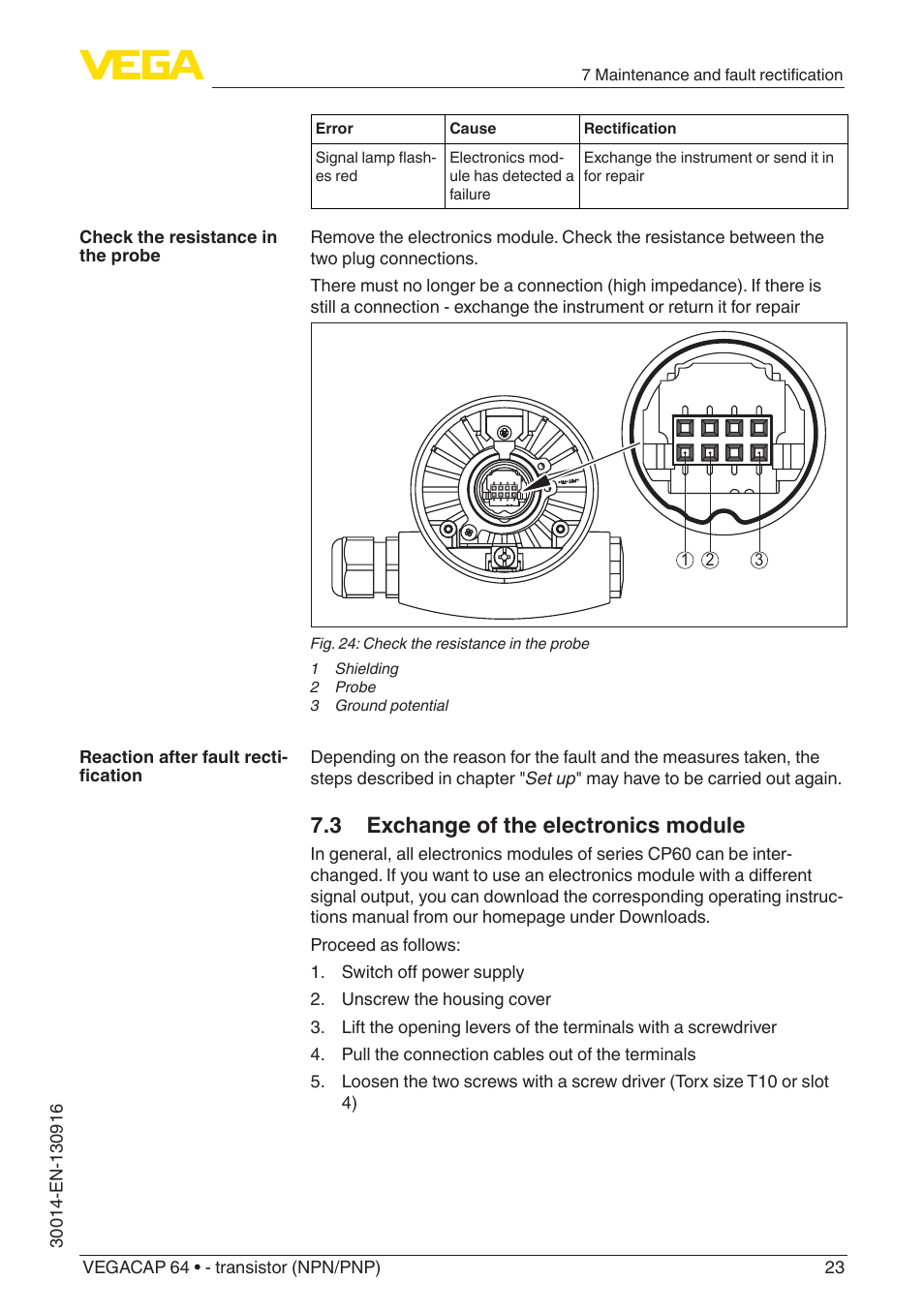 3 exchange of the electronics module | VEGA VEGACAP 64 - transistor (NPN_PNP) User Manual | Page 23 / 36