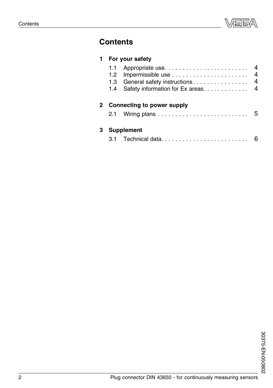 VEGA Plug connector DIN 43650 for continuously measuring sensors User Manual | Page 2 / 8