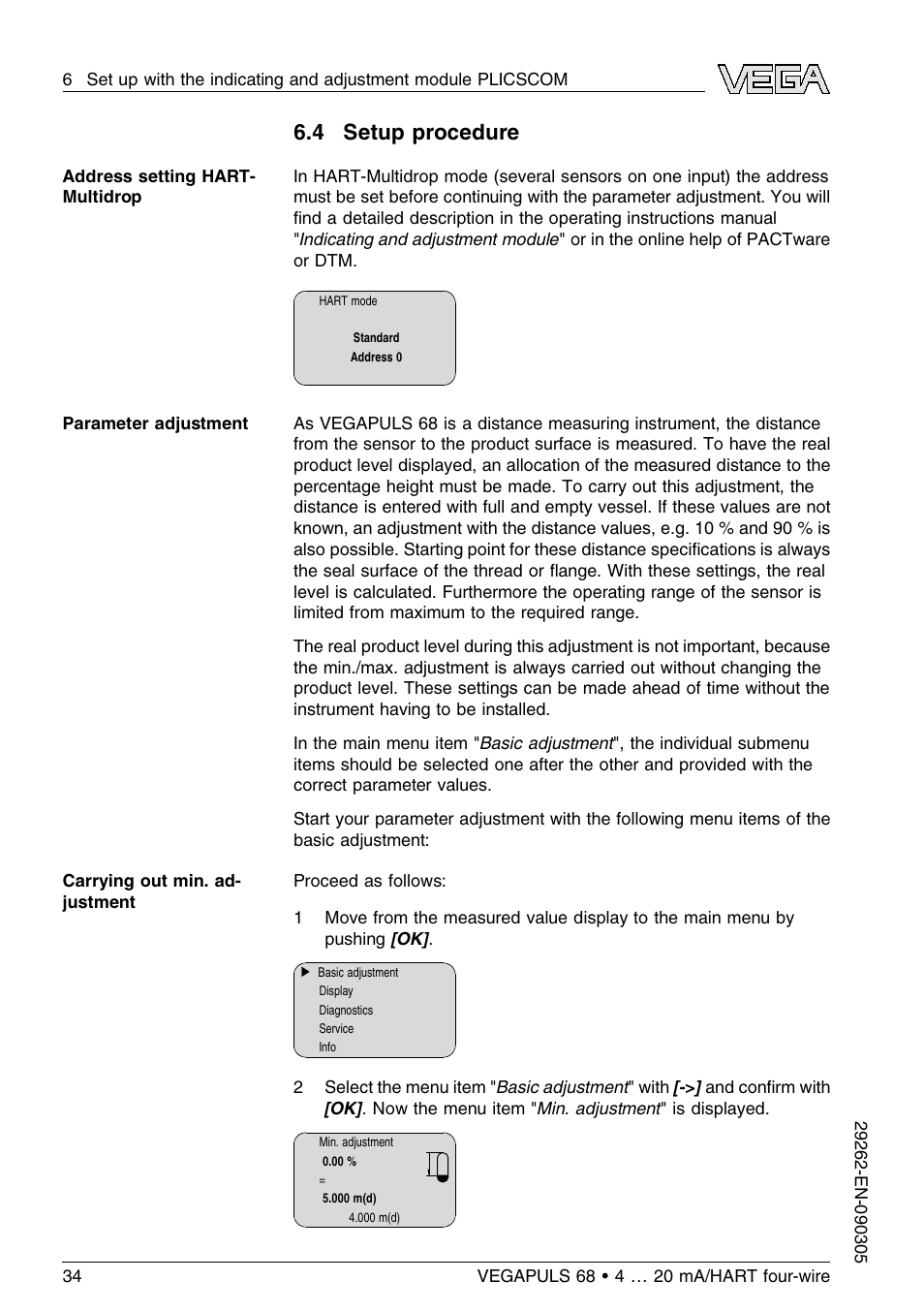 4 setup procedure | VEGA VEGAPULS 68 (≥ 2.0.0 - ≤ 3.8) 4 … 20 mA_HART four-wire User Manual | Page 34 / 72