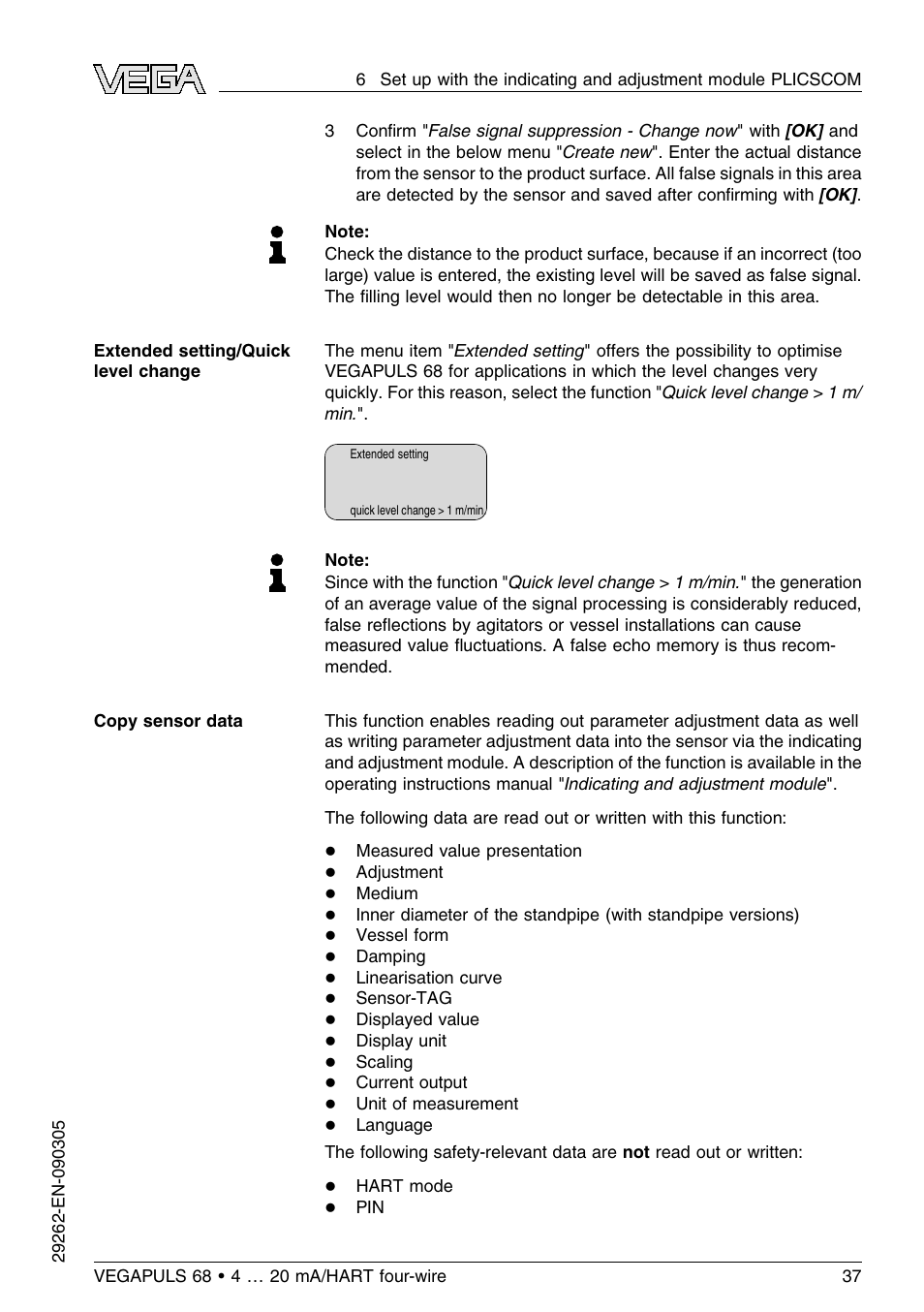 VEGA VEGAPULS 68 (≥ 2.0.0 - ≤ 3.8) 4 … 20 mA_HART four-wire User Manual | Page 37 / 72