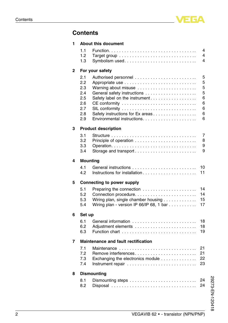 VEGA VEGAVIB 62 - transistor (NPN-PNP) User Manual | Page 2 / 36