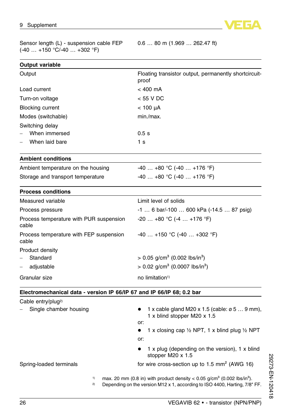 VEGA VEGAVIB 62 - transistor (NPN-PNP) User Manual | Page 26 / 36