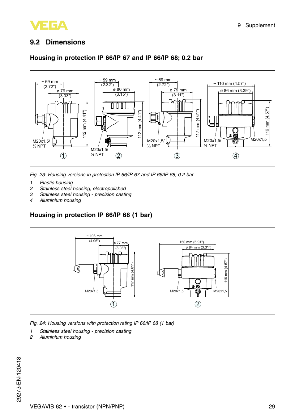 2 dimensions | VEGA VEGAVIB 62 - transistor (NPN-PNP) User Manual | Page 29 / 36