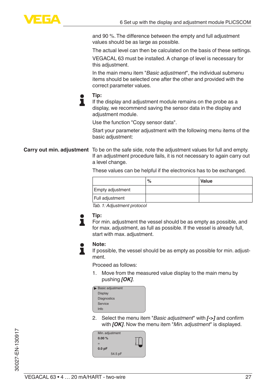 VEGA VEGACAL 63 4 … 20 mA_HART - two-wire User Manual | Page 27 / 52