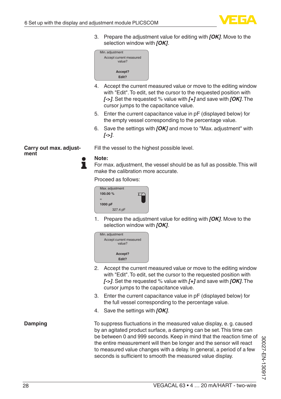 VEGA VEGACAL 63 4 … 20 mA_HART - two-wire User Manual | Page 28 / 52