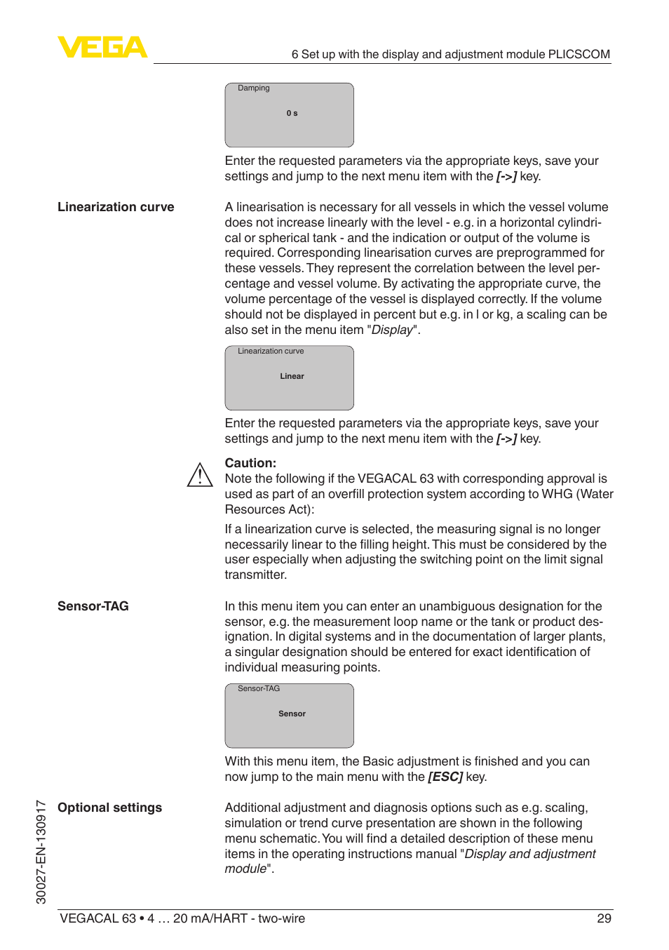 VEGA VEGACAL 63 4 … 20 mA_HART - two-wire User Manual | Page 29 / 52