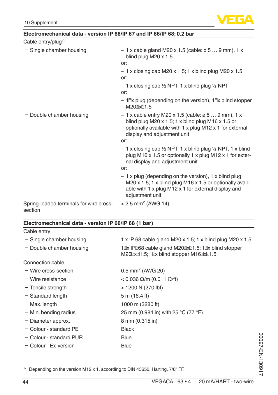 VEGA VEGACAL 63 4 … 20 mA_HART - two-wire User Manual | Page 44 / 52