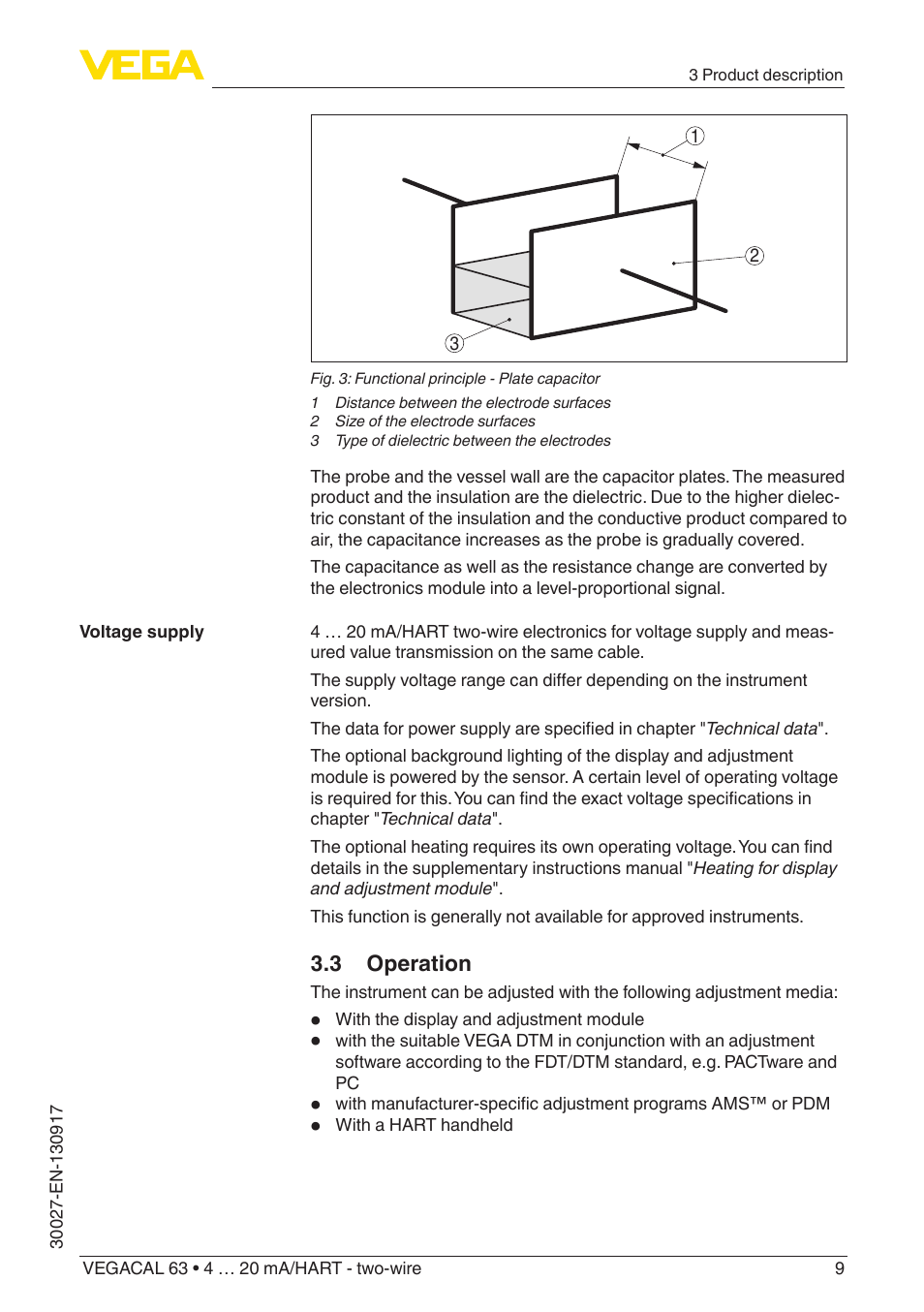 3 operation | VEGA VEGACAL 63 4 … 20 mA_HART - two-wire User Manual | Page 9 / 52
