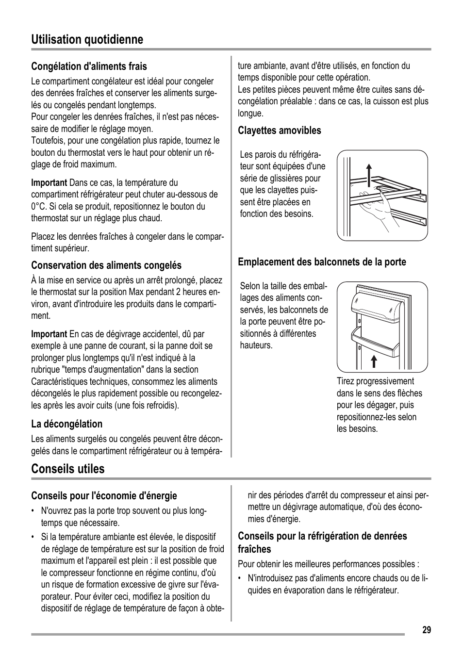 Utilisation quotidienne, Conseils utiles | ZANKER KBT 23001 SB User Manual | Page 29 / 52