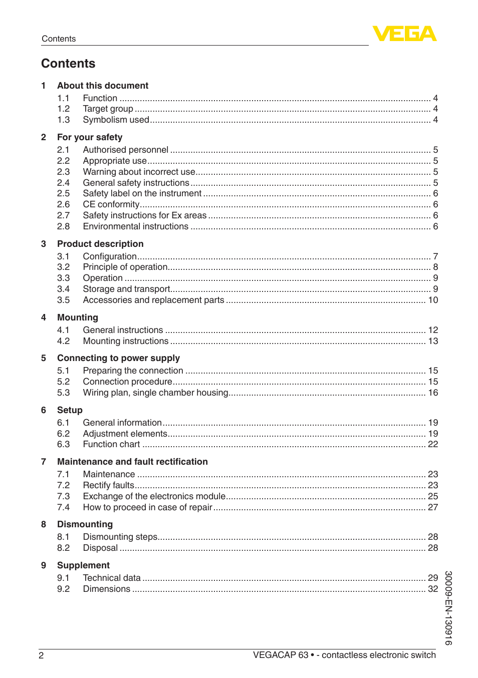 VEGA VEGACAP 63 - contactless electronic switch User Manual | Page 2 / 36