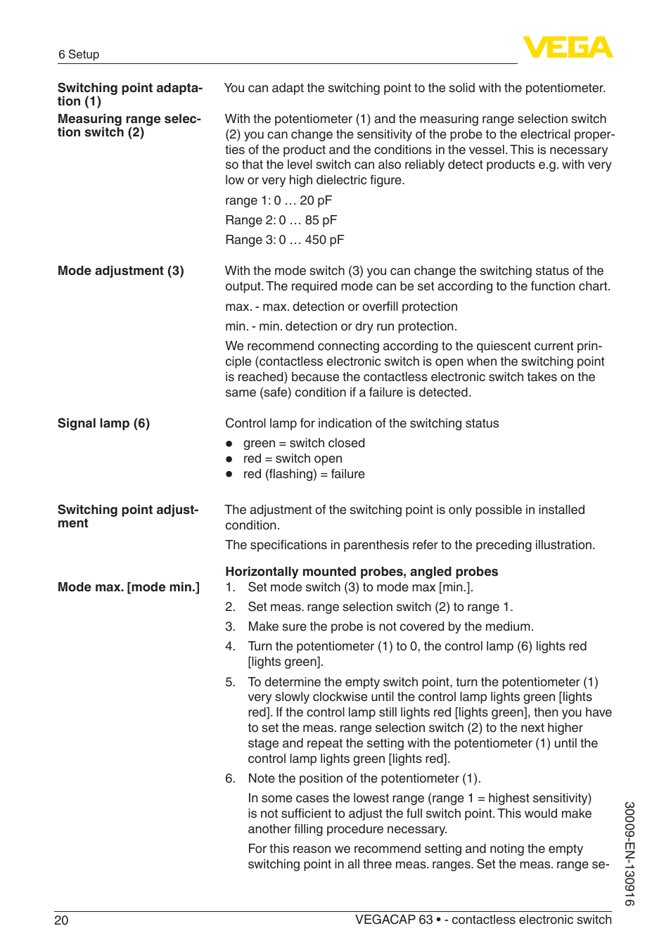 VEGA VEGACAP 63 - contactless electronic switch User Manual | Page 20 / 36