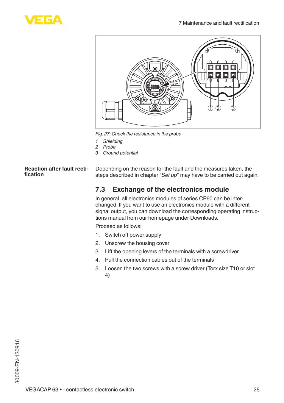 3 exchange of the electronics module | VEGA VEGACAP 63 - contactless electronic switch User Manual | Page 25 / 36