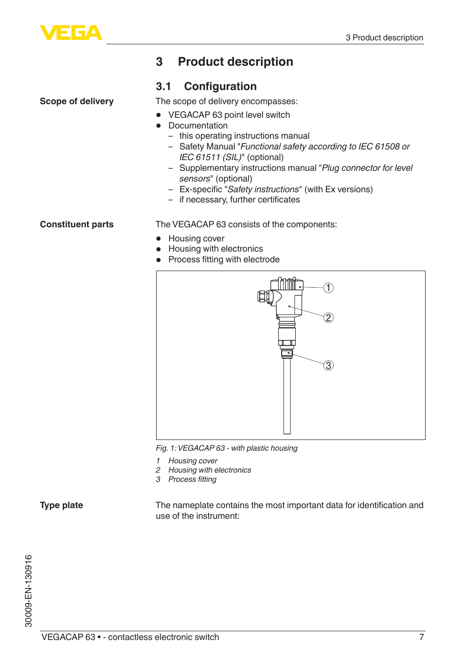 3 product description, 1 configuration | VEGA VEGACAP 63 - contactless electronic switch User Manual | Page 7 / 36