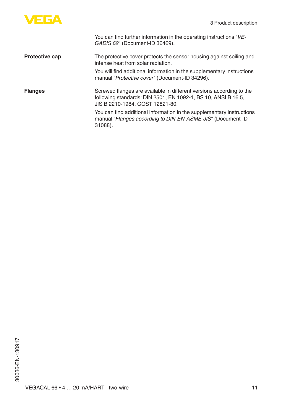 VEGA VEGACAL 66 4 … 20 mA_HART - two-wire User Manual | Page 11 / 52