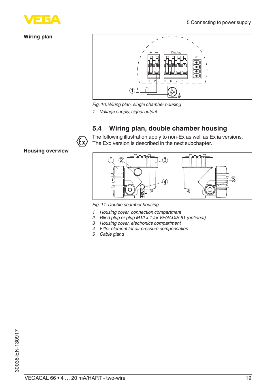 4 wiring plan, double chamber housing | VEGA VEGACAL 66 4 … 20 mA_HART - two-wire User Manual | Page 19 / 52