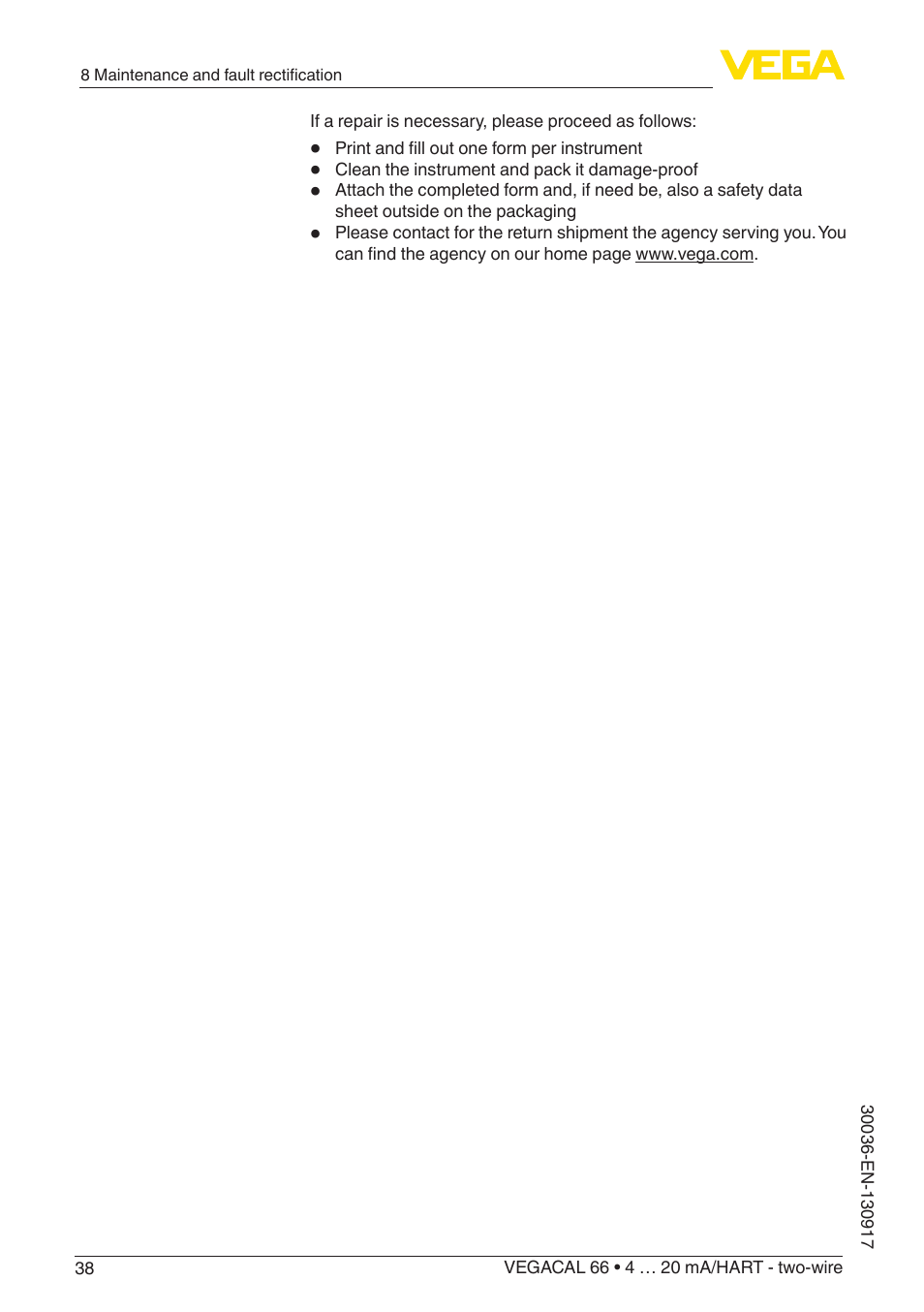 VEGA VEGACAL 66 4 … 20 mA_HART - two-wire User Manual | Page 38 / 52