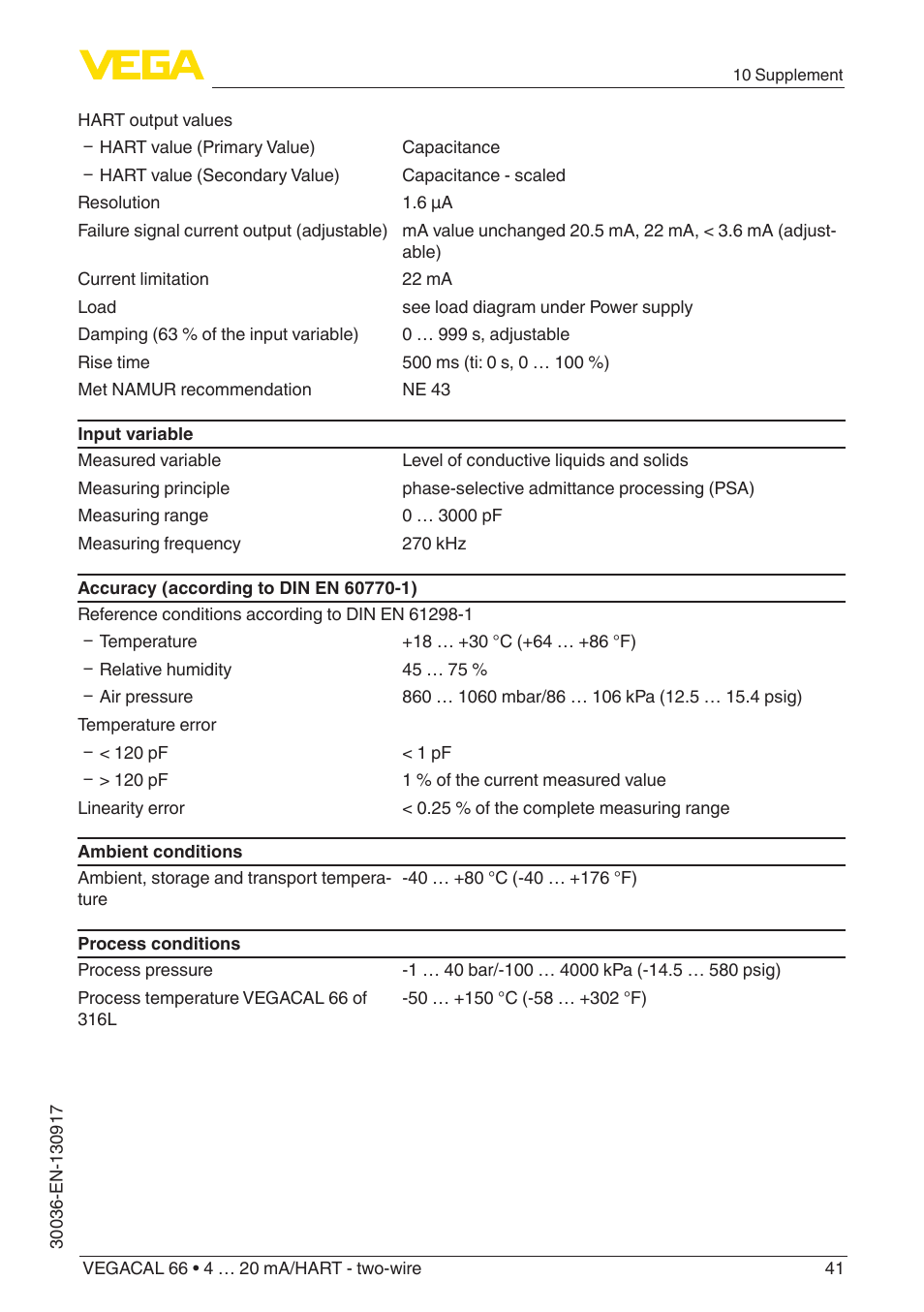 VEGA VEGACAL 66 4 … 20 mA_HART - two-wire User Manual | Page 41 / 52