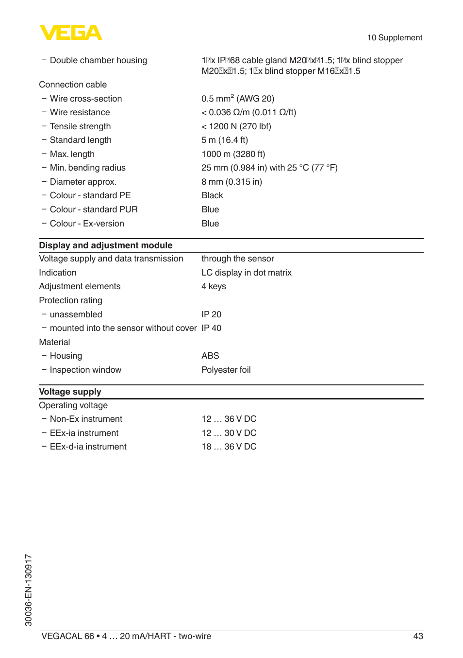VEGA VEGACAL 66 4 … 20 mA_HART - two-wire User Manual | Page 43 / 52