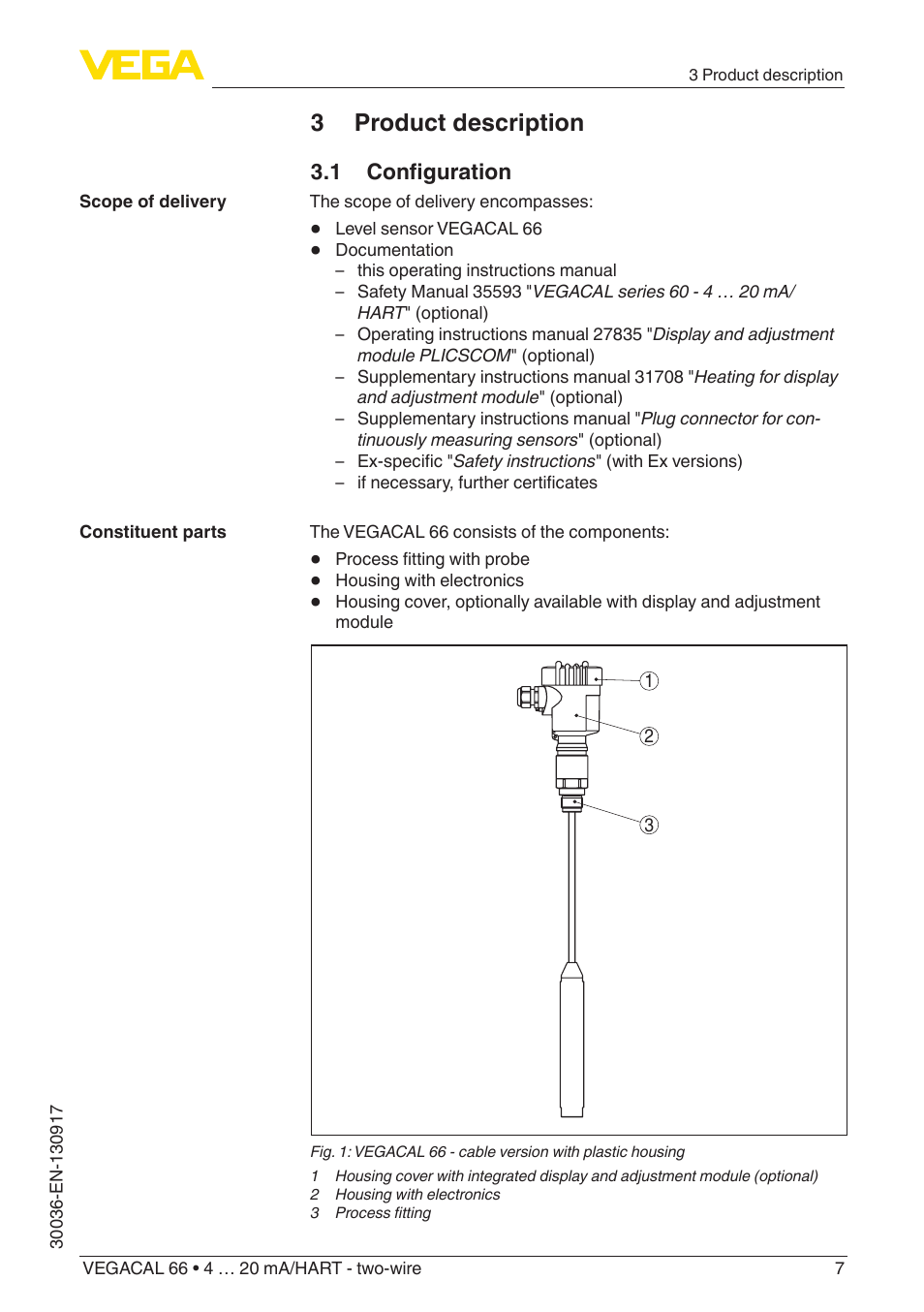 3 product description, 1 configuration | VEGA VEGACAL 66 4 … 20 mA_HART - two-wire User Manual | Page 7 / 52