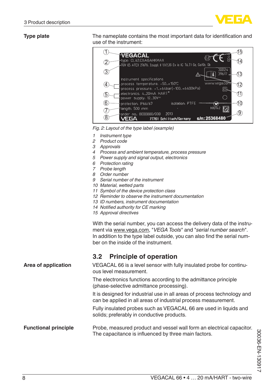 2 principle of operation | VEGA VEGACAL 66 4 … 20 mA_HART - two-wire User Manual | Page 8 / 52