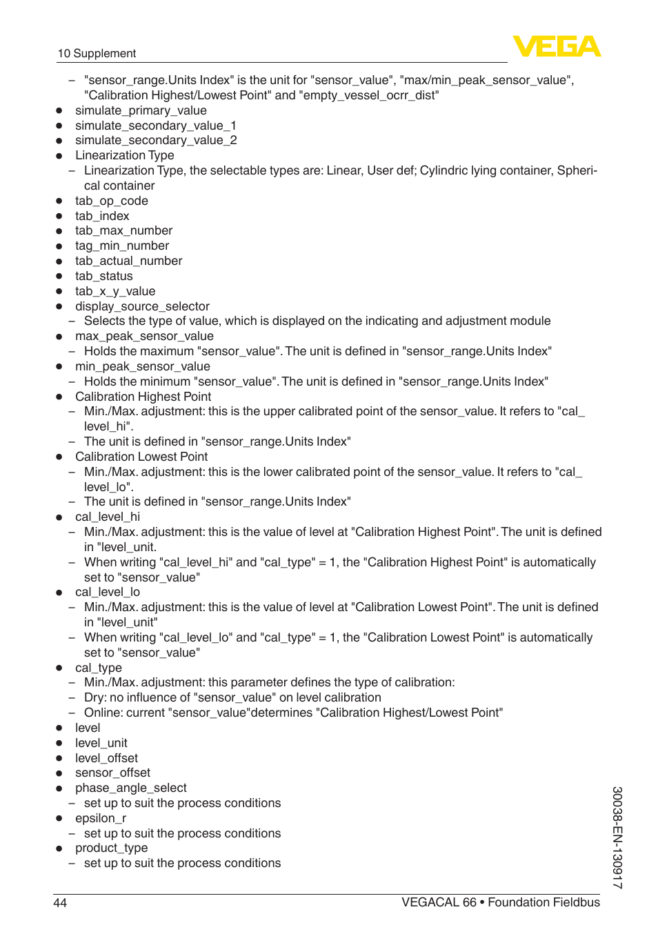 VEGA VEGACAL 66 Foundation Fieldbus User Manual | Page 44 / 52