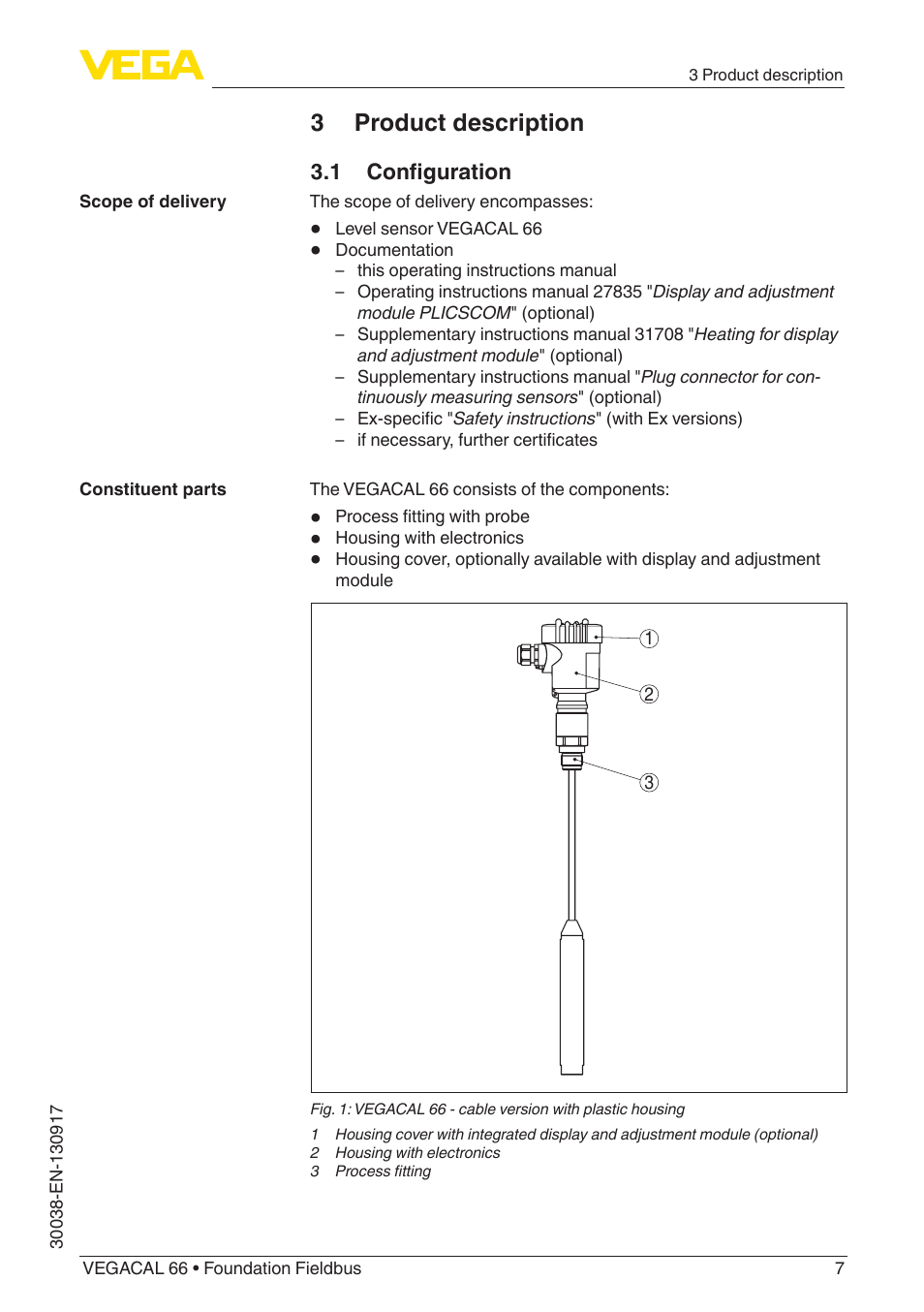 3 product description, 1 configuration | VEGA VEGACAL 66 Foundation Fieldbus User Manual | Page 7 / 52