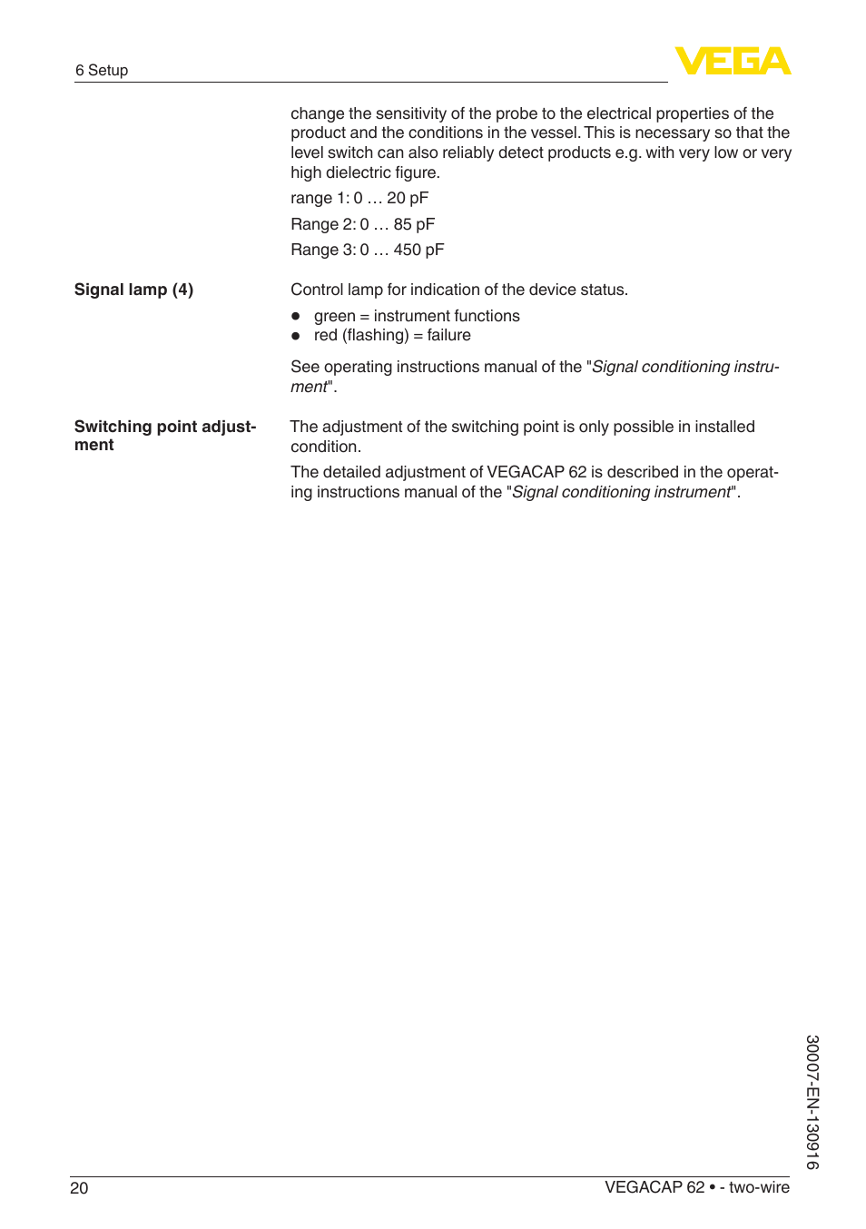 VEGA VEGACAP 62 - two-wire User Manual | Page 20 / 40