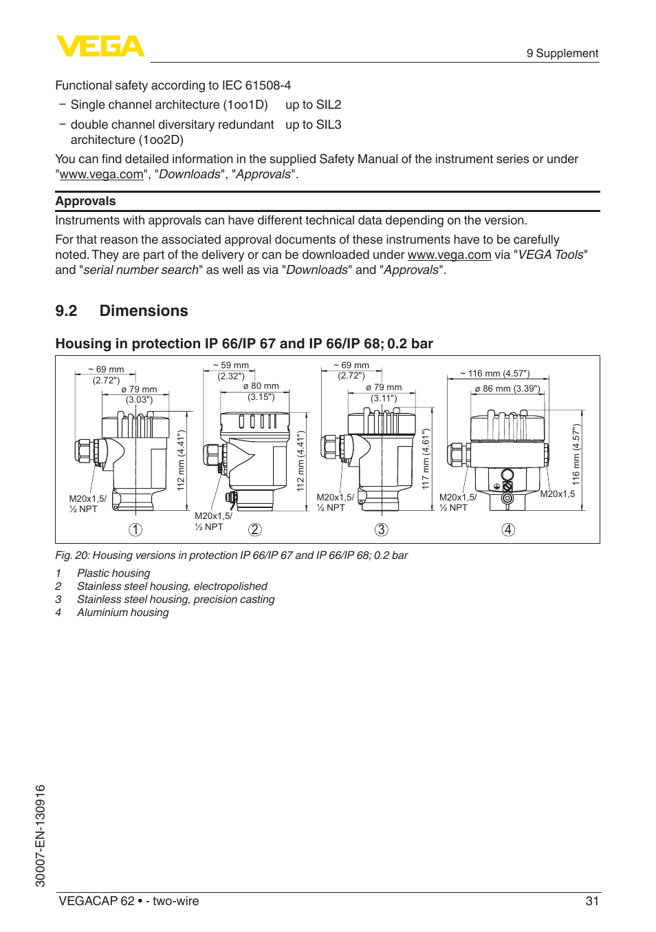 2 dimensions | VEGA VEGACAP 62 - two-wire User Manual | Page 31 / 40