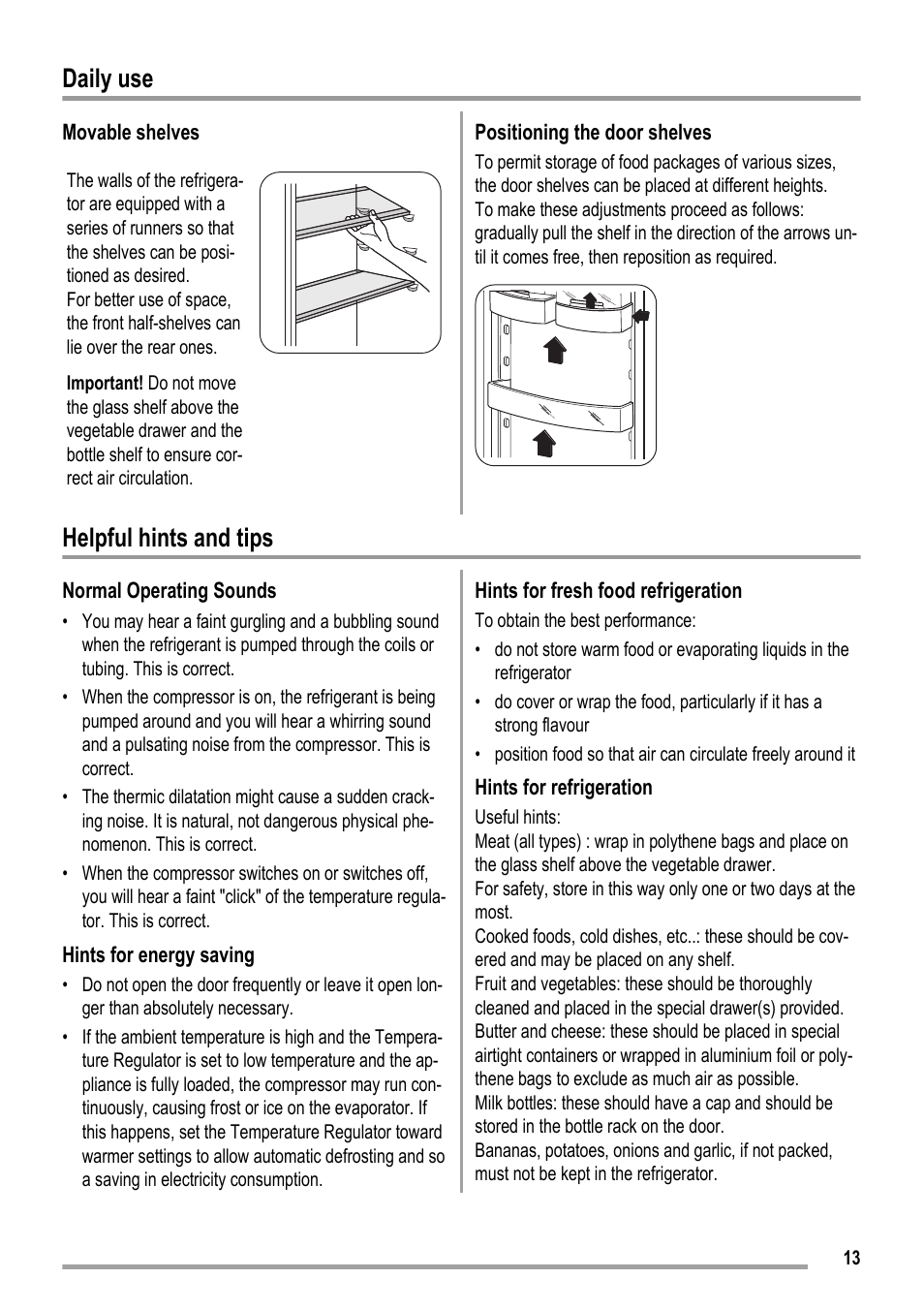 Daily use, Helpful hints and tips | ZANKER ZKK 9008 User Manual | Page 13 / 36