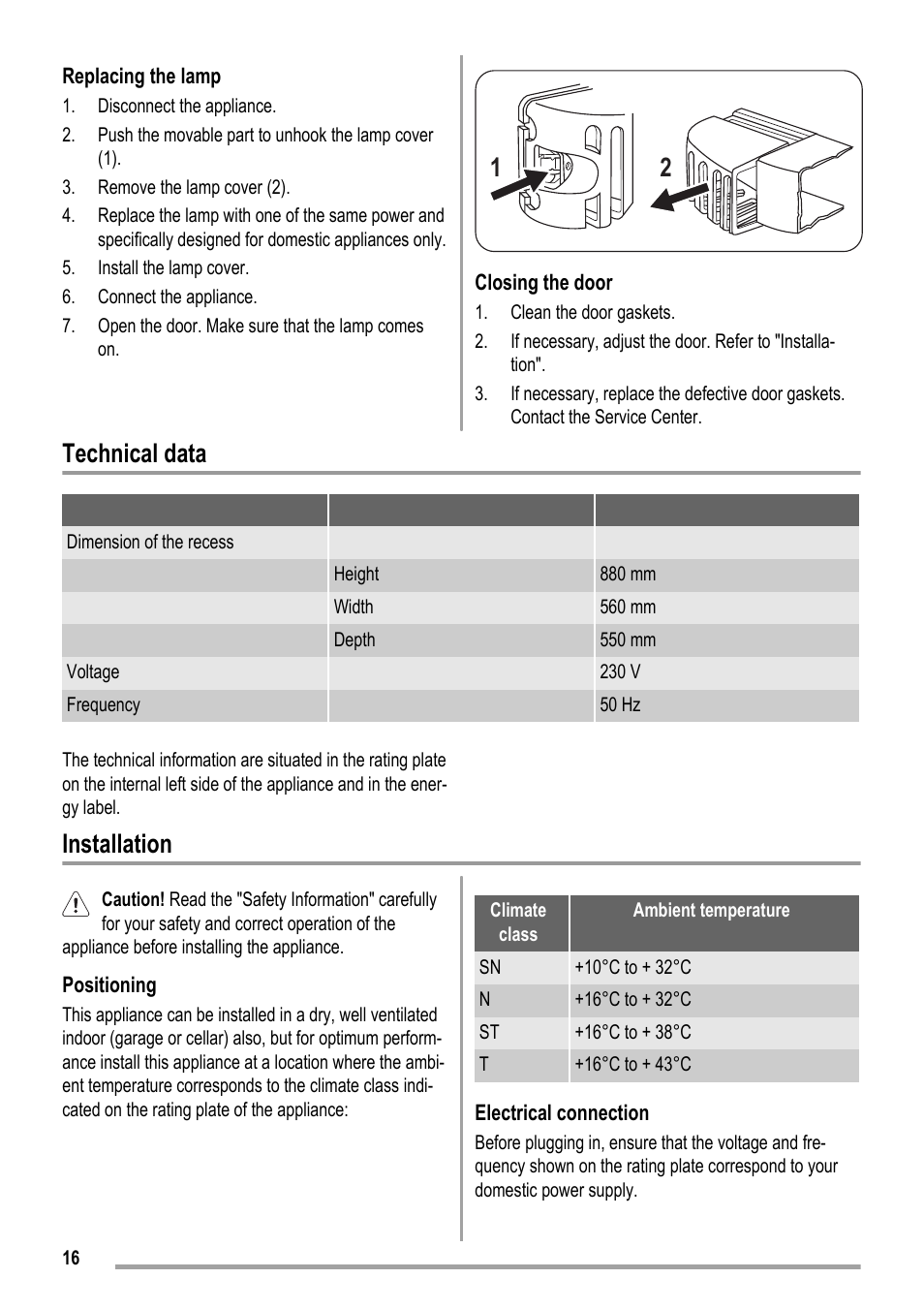 Technical data, Installation | ZANKER ZKK 9008 User Manual | Page 16 / 36