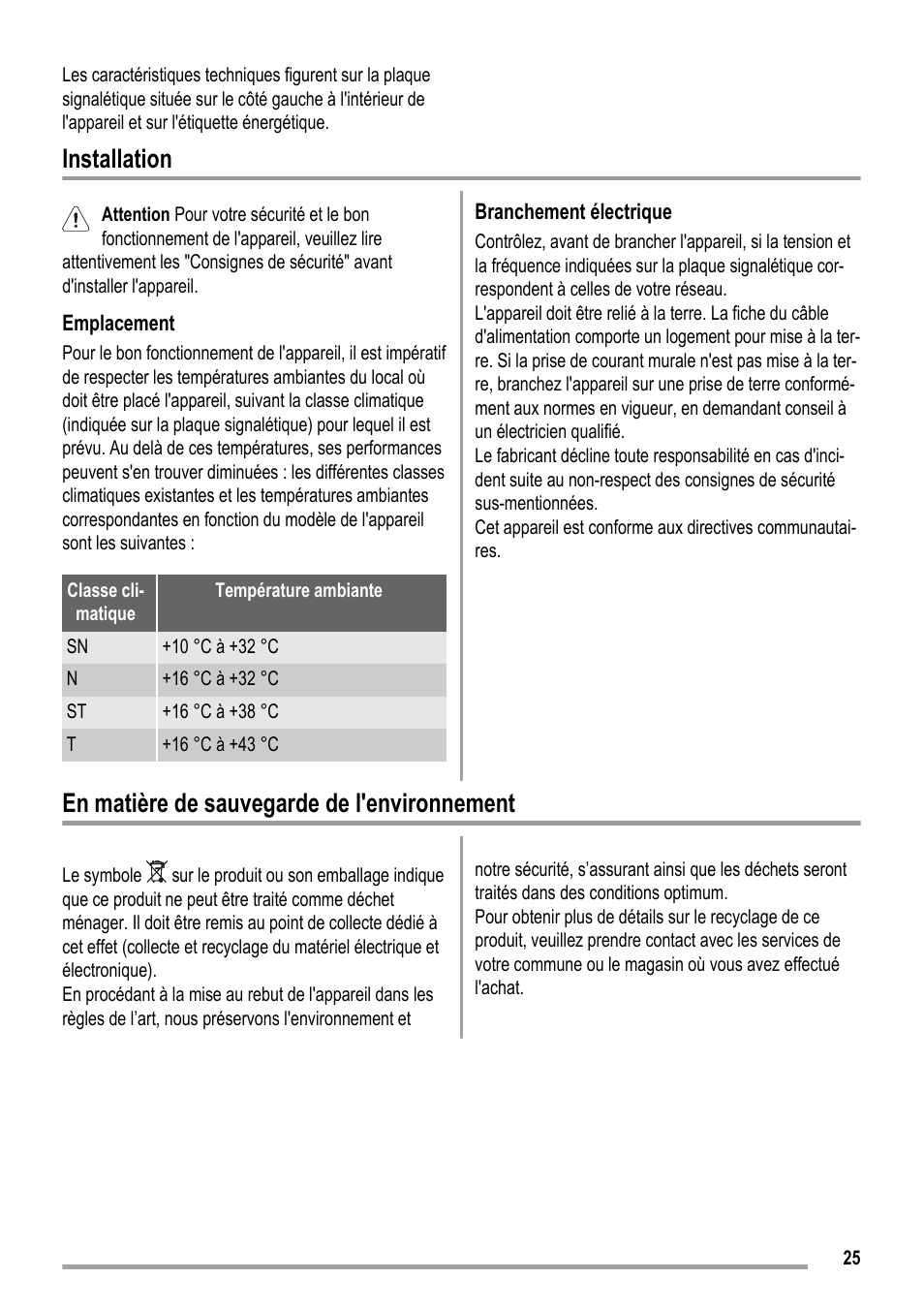 Installation, En matière de sauvegarde de l'environnement | ZANKER ZKK 9008 User Manual | Page 25 / 36