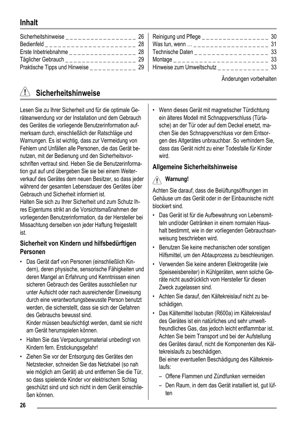 Inhalt, Sicherheitshinweise | ZANKER ZKK 9008 User Manual | Page 26 / 36
