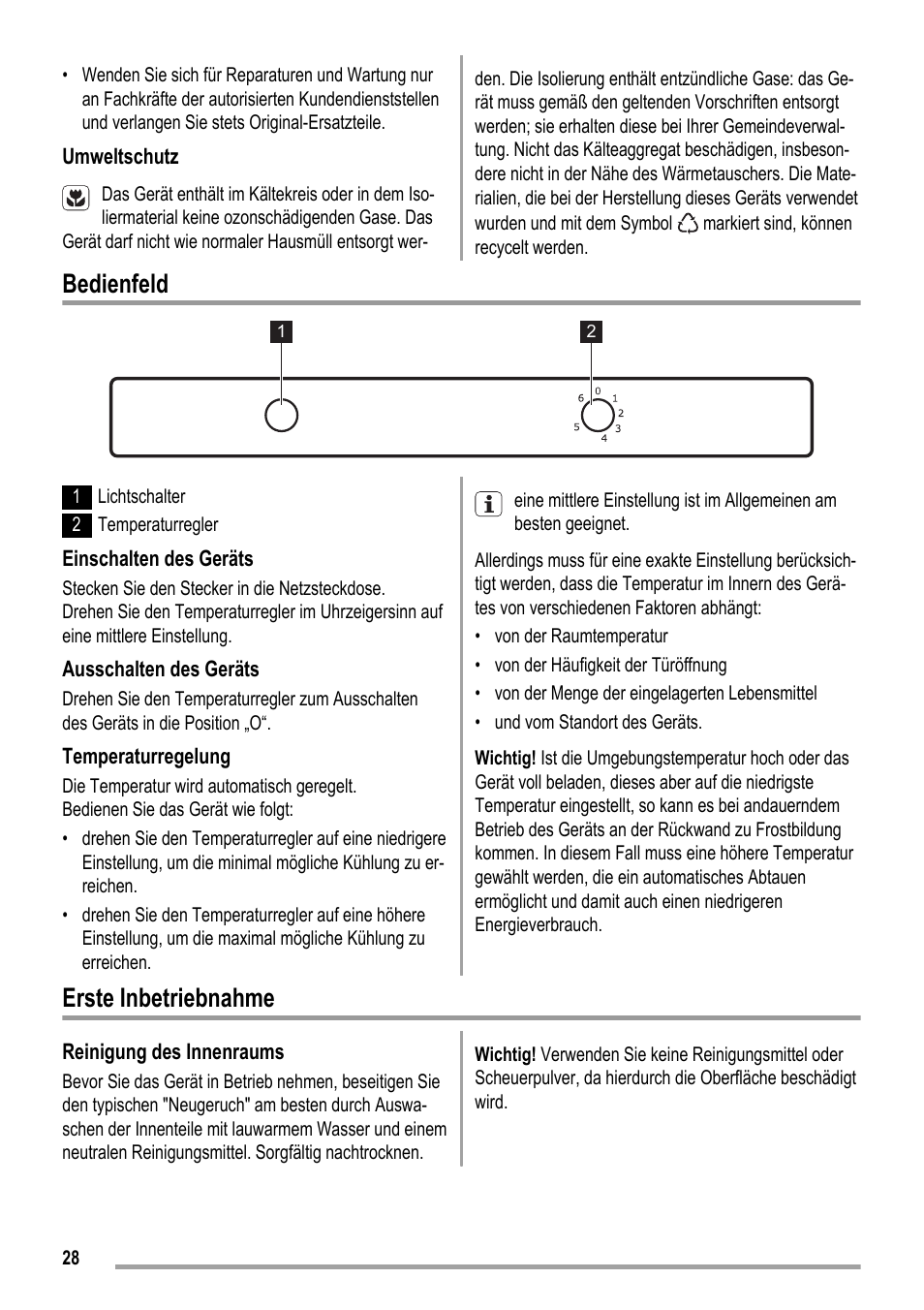 Bedienfeld, Erste inbetriebnahme | ZANKER ZKK 9008 User Manual | Page 28 / 36