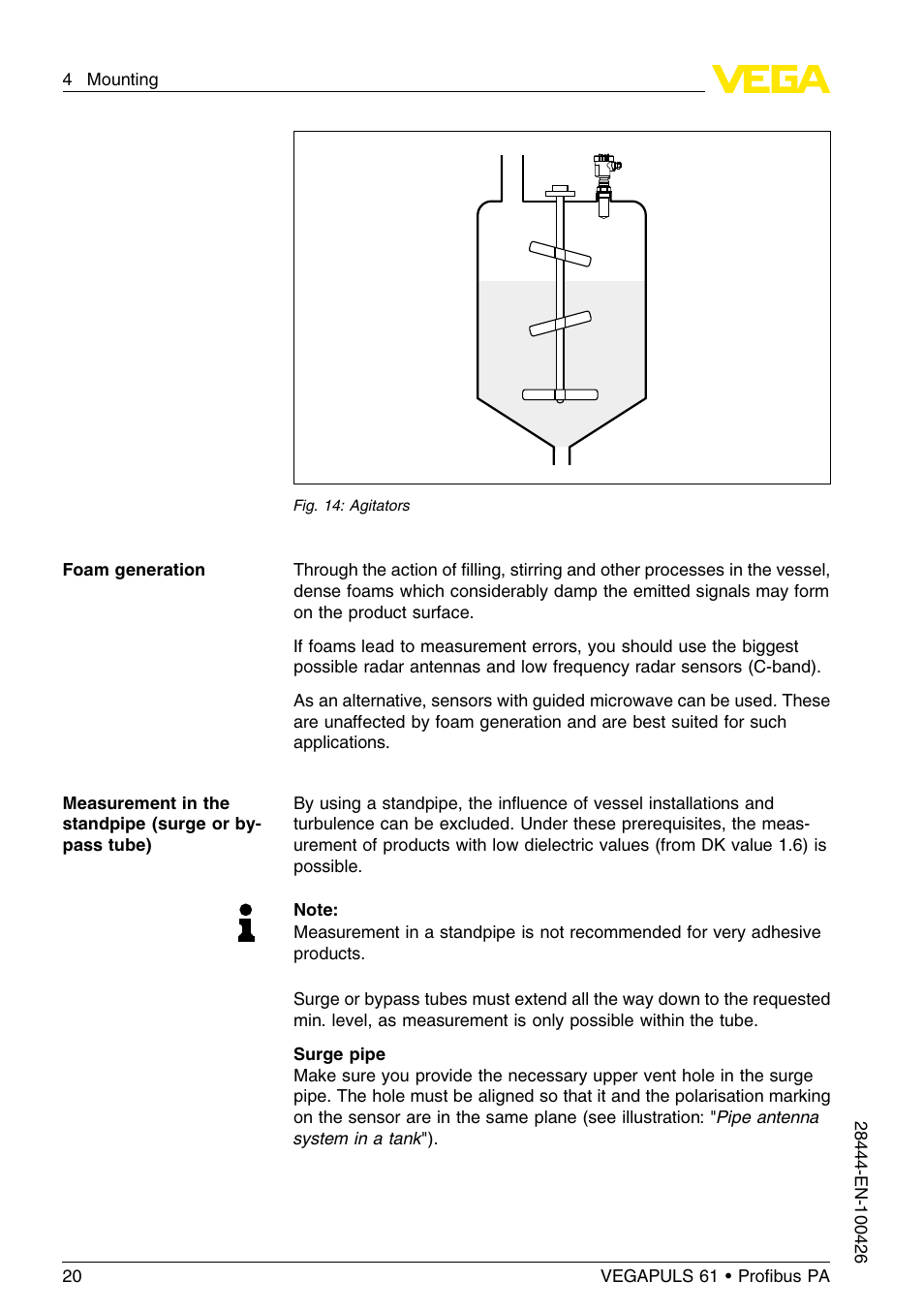 VEGA VEGAPULS 61 (≥ 2.0.0 - ≤ 3.8) Proﬁbus PA User Manual | Page 20 / 76