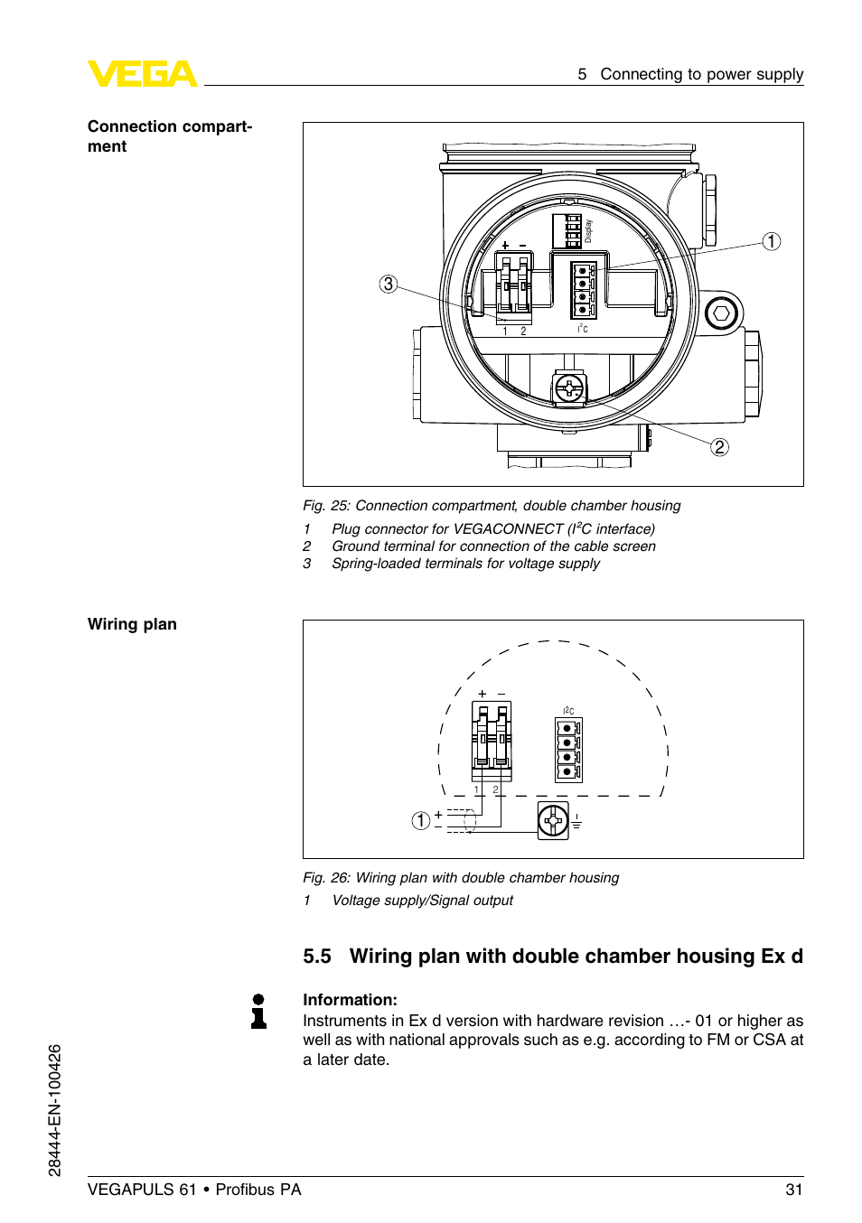 5 wiring plan with double chamber housing exd, 5 wiring plan with double chamber housing ex d | VEGA VEGAPULS 61 (≥ 2.0.0 - ≤ 3.8) Proﬁbus PA User Manual | Page 31 / 76