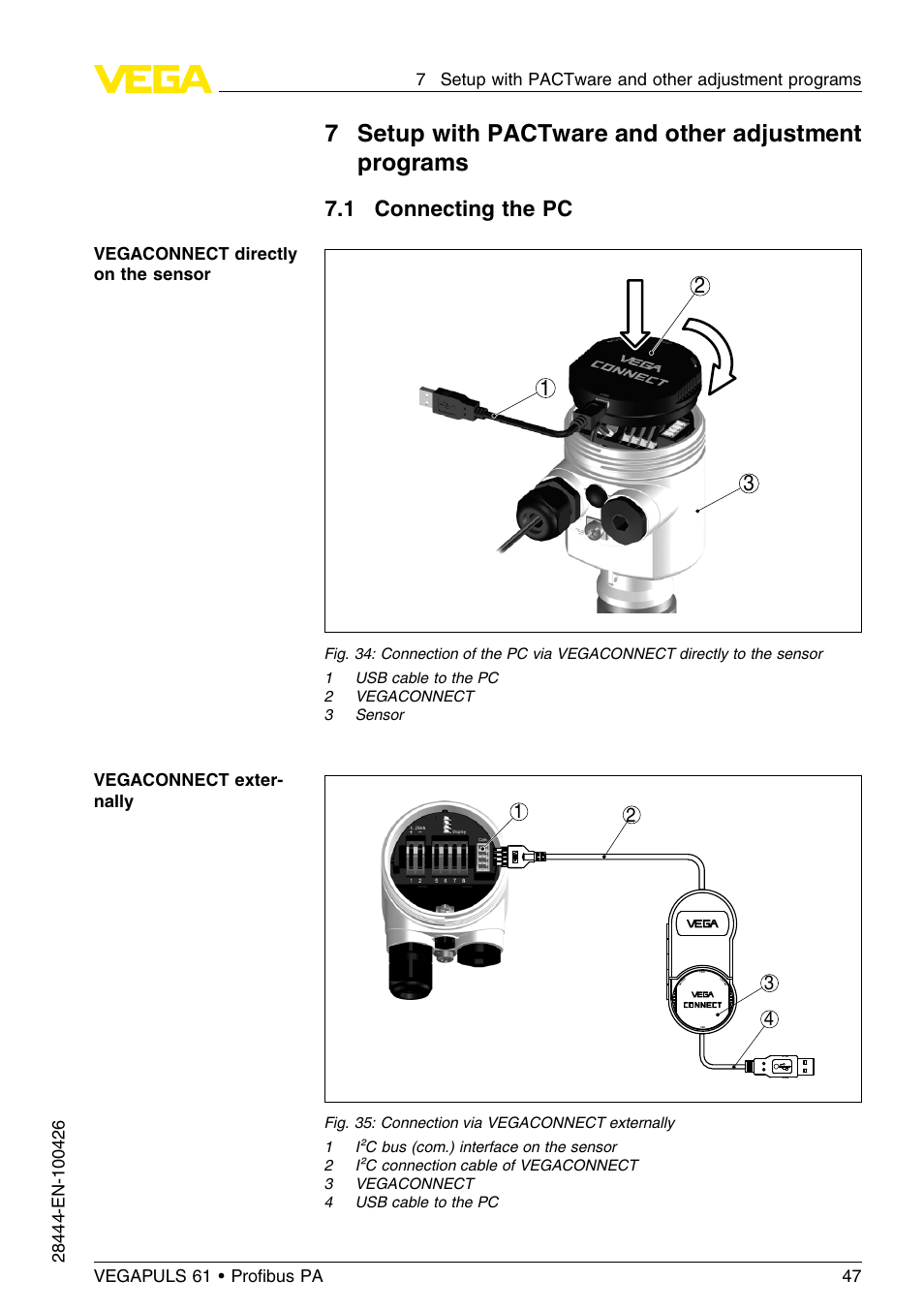 1 connecting the pc, 1 connecting the pc 3 1 2 | VEGA VEGAPULS 61 (≥ 2.0.0 - ≤ 3.8) Proﬁbus PA User Manual | Page 47 / 76