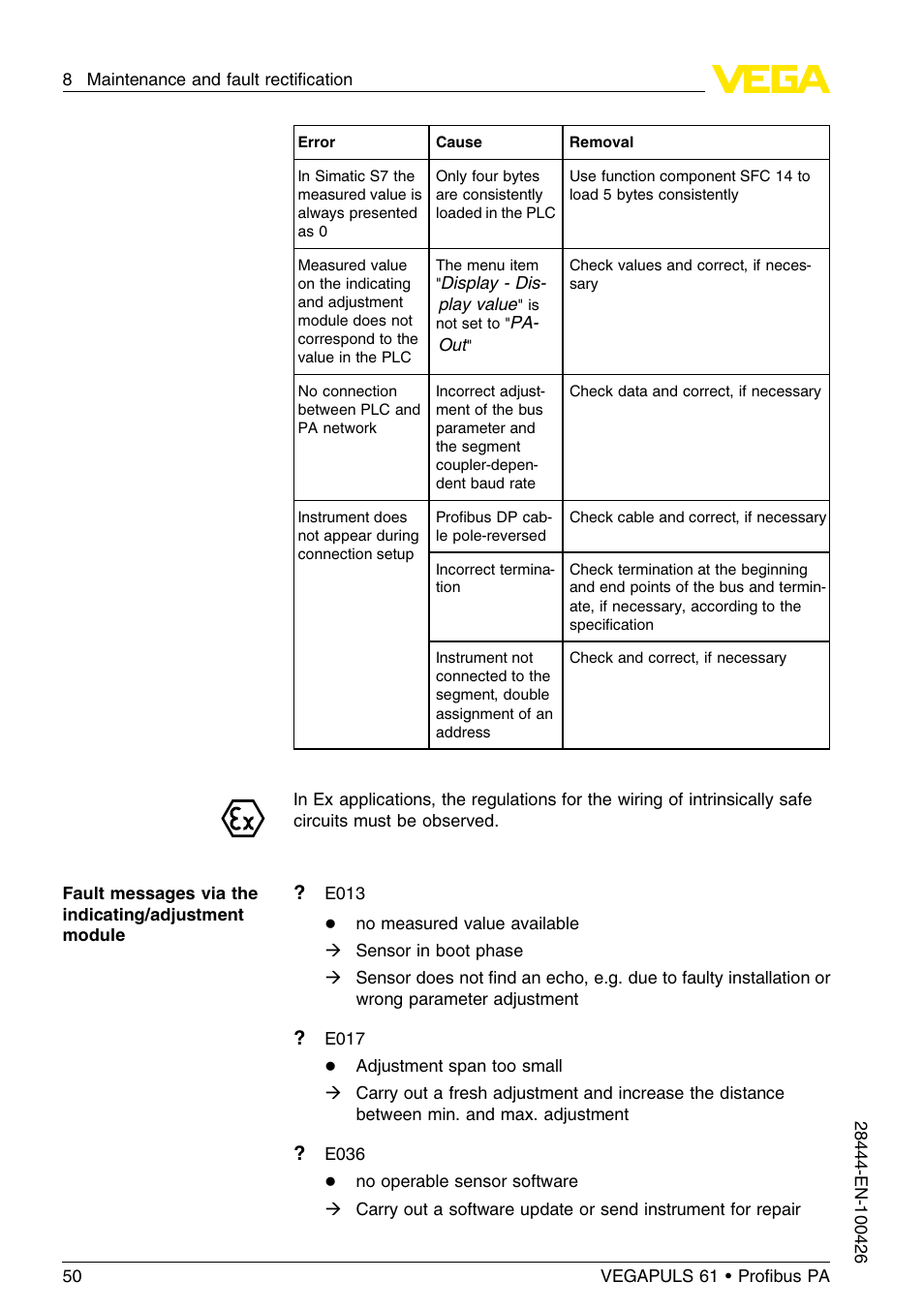 VEGA VEGAPULS 61 (≥ 2.0.0 - ≤ 3.8) Proﬁbus PA User Manual | Page 50 / 76