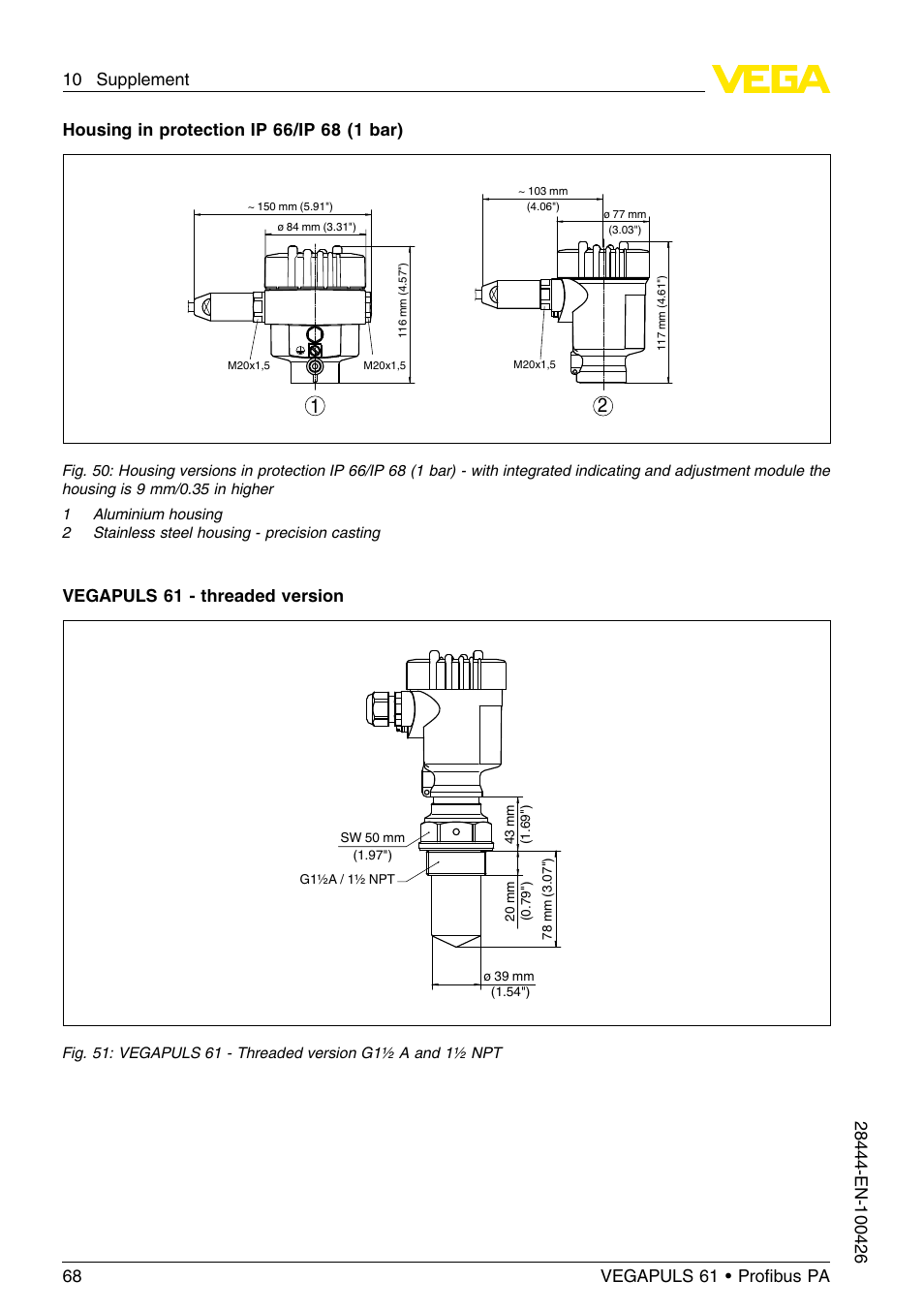 Vegapuls 61 - threaded version | VEGA VEGAPULS 61 (≥ 2.0.0 - ≤ 3.8) Proﬁbus PA User Manual | Page 68 / 76