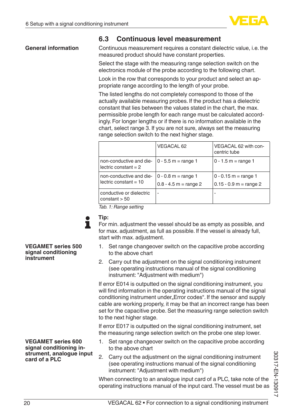 3 continuous level measurement | VEGA VEGACAL 62 For connection to a signal conditioning instrument User Manual | Page 20 / 36