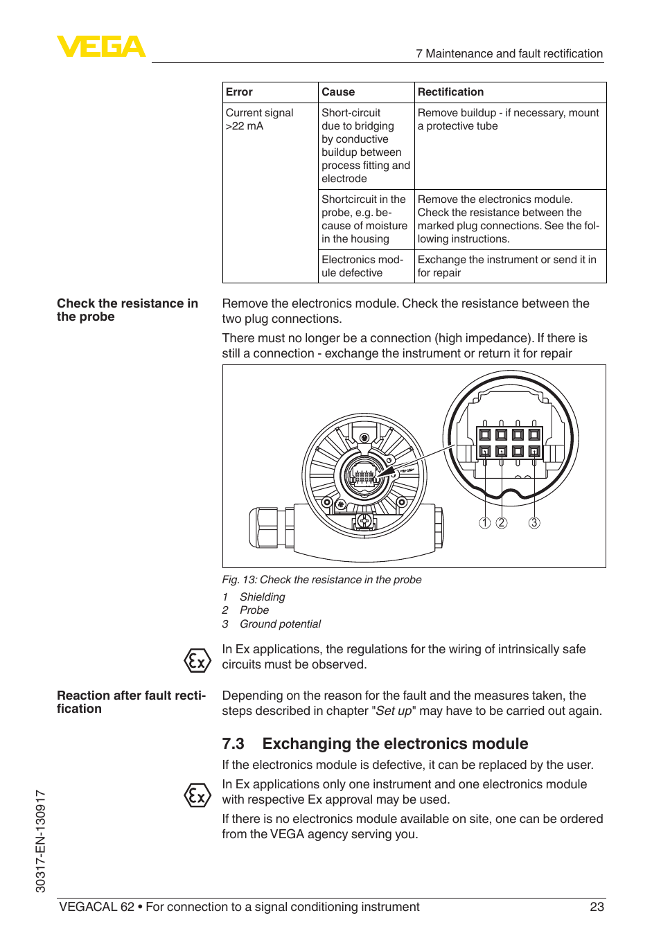 3 exchanging the electronics module | VEGA VEGACAL 62 For connection to a signal conditioning instrument User Manual | Page 23 / 36