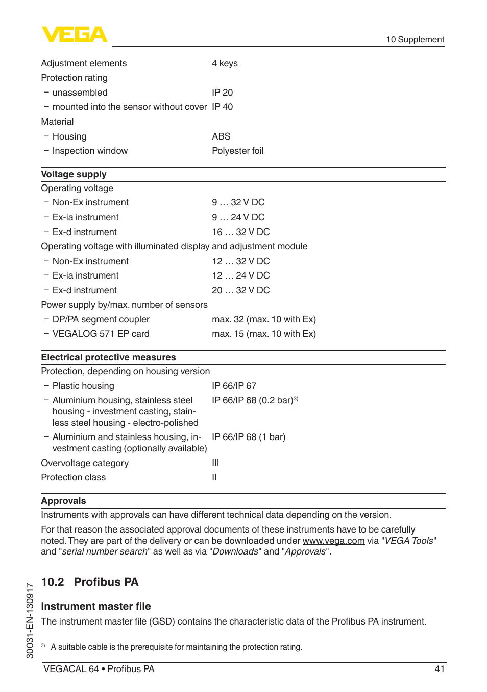 2 profibus pa | VEGA VEGACAL 64 Profibus PA User Manual | Page 41 / 48