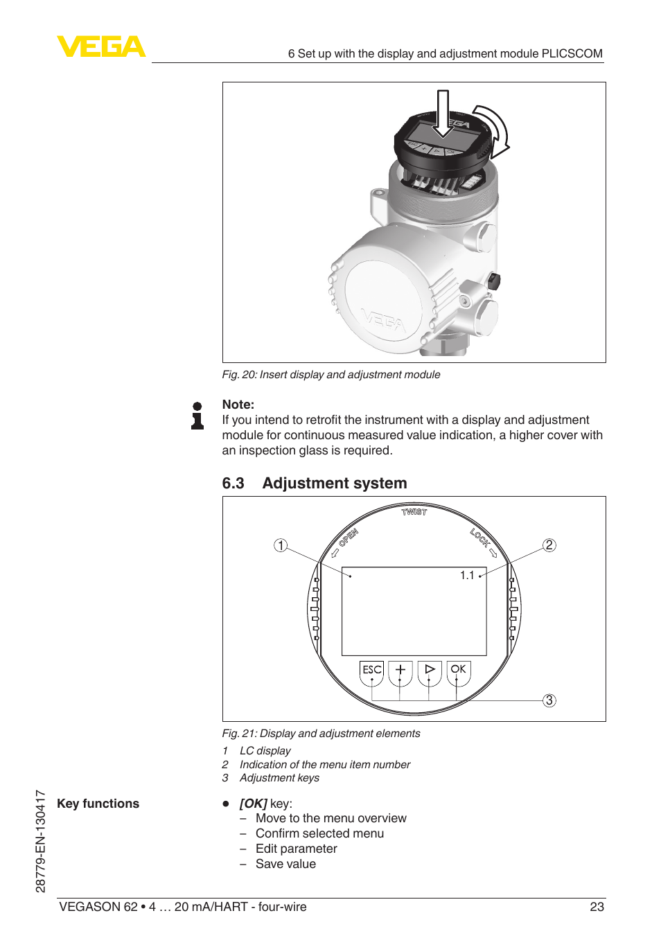 3 adjustment system | VEGA VEGASON 62 4 … 20 mA_HART - four-wire User Manual | Page 23 / 48