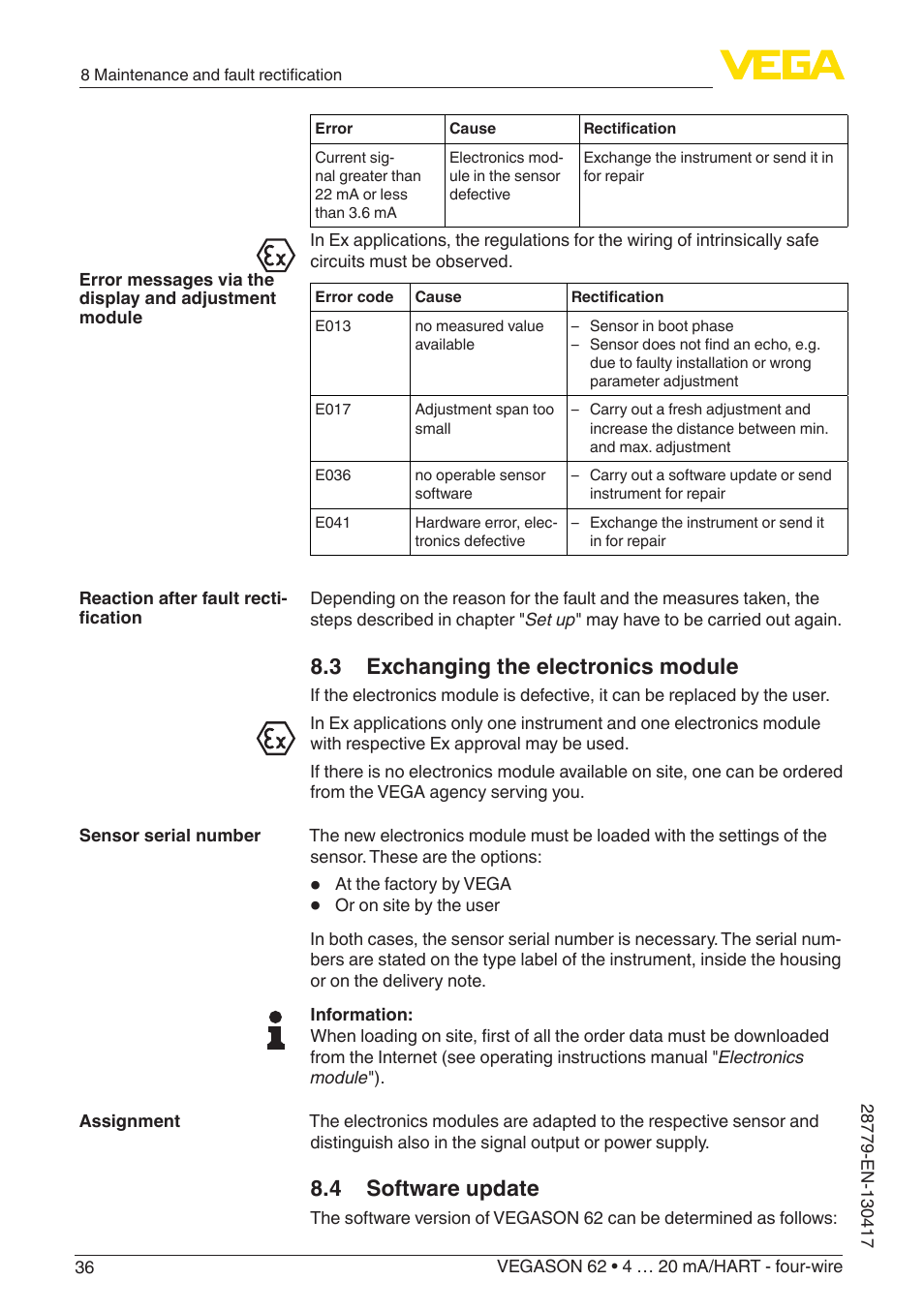 3 exchanging the electronics module, 4 software update | VEGA VEGASON 62 4 … 20 mA_HART - four-wire User Manual | Page 36 / 48