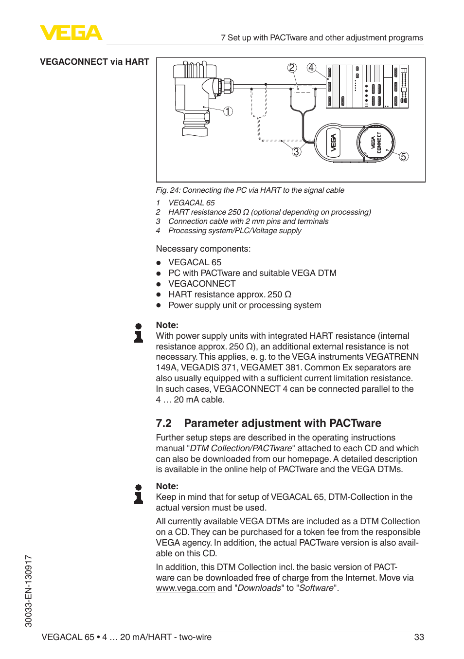 2 parameter adjustment with pactware | VEGA VEGACAL 65 4 … 20 mA_HART - two-wire User Manual | Page 33 / 52