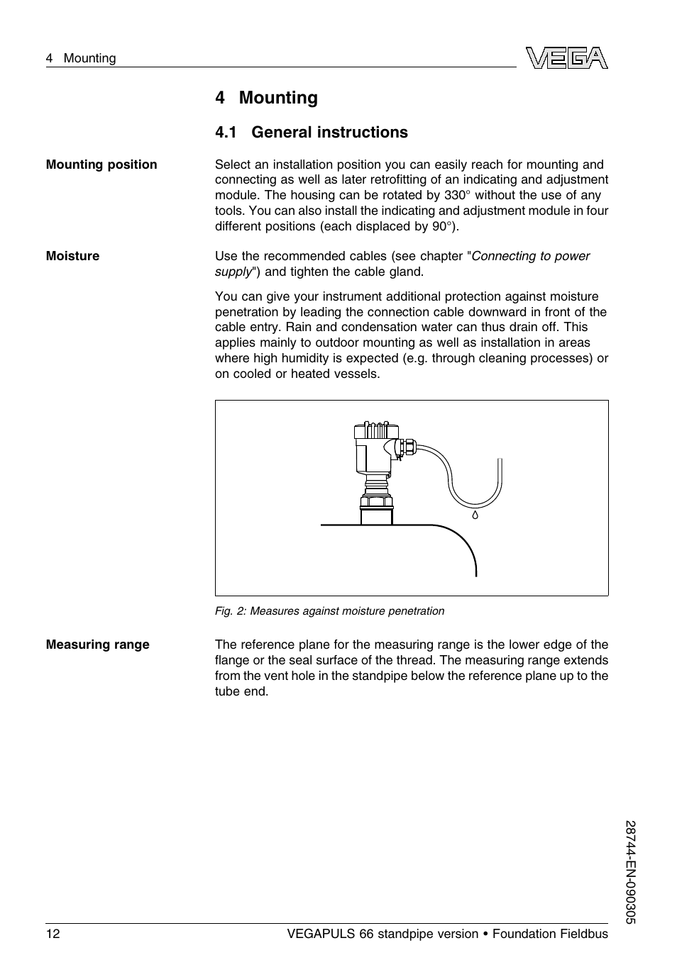 4 mounting, 1 general instructions | VEGA VEGAPULS 66 (≥ 2.0.0 - ≤ 3.8) standpipe ver. Foundation Fieldbus User Manual | Page 12 / 60