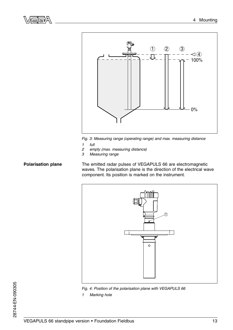 VEGA VEGAPULS 66 (≥ 2.0.0 - ≤ 3.8) standpipe ver. Foundation Fieldbus User Manual | Page 13 / 60